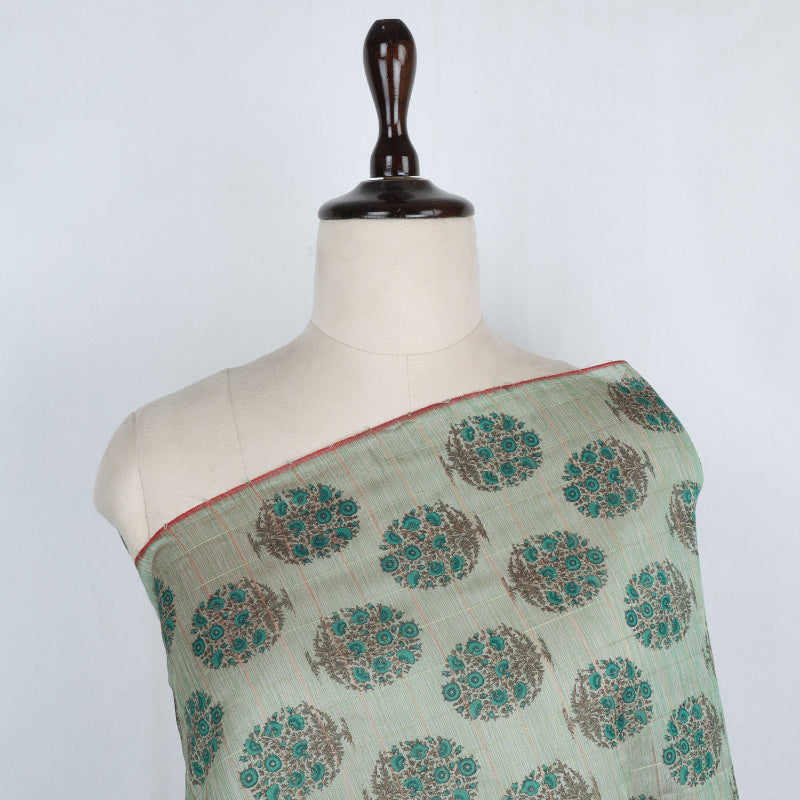 Turquoise Green Color Cotton Fabric With Printed Floral Pattern