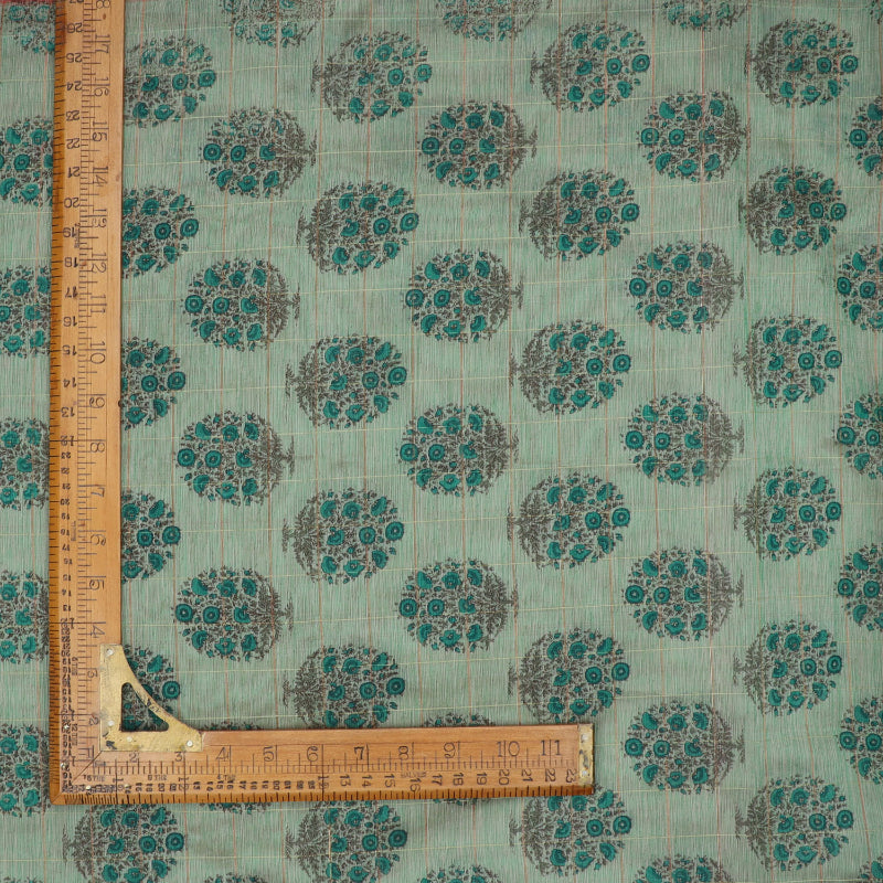 Turquoise Green Color Cotton Fabric With Printed Floral Pattern