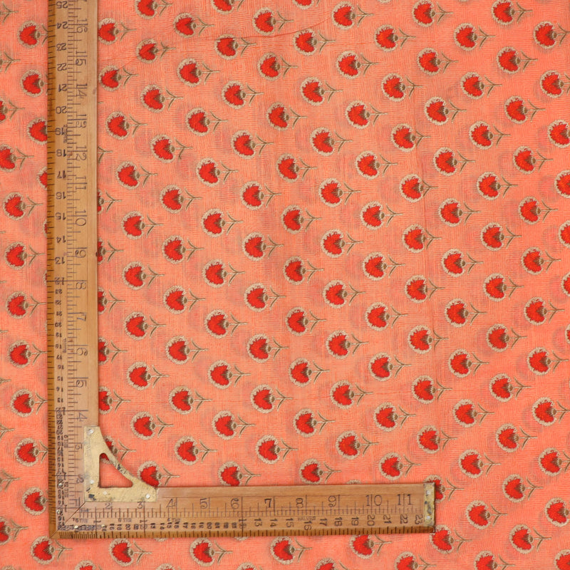 Peach Color Cotton Fabric With Printed Floral Pattern