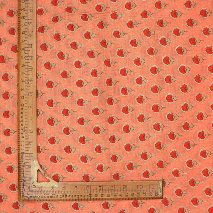 Peach Color Cotton Fabric With Printed Floral Pattern