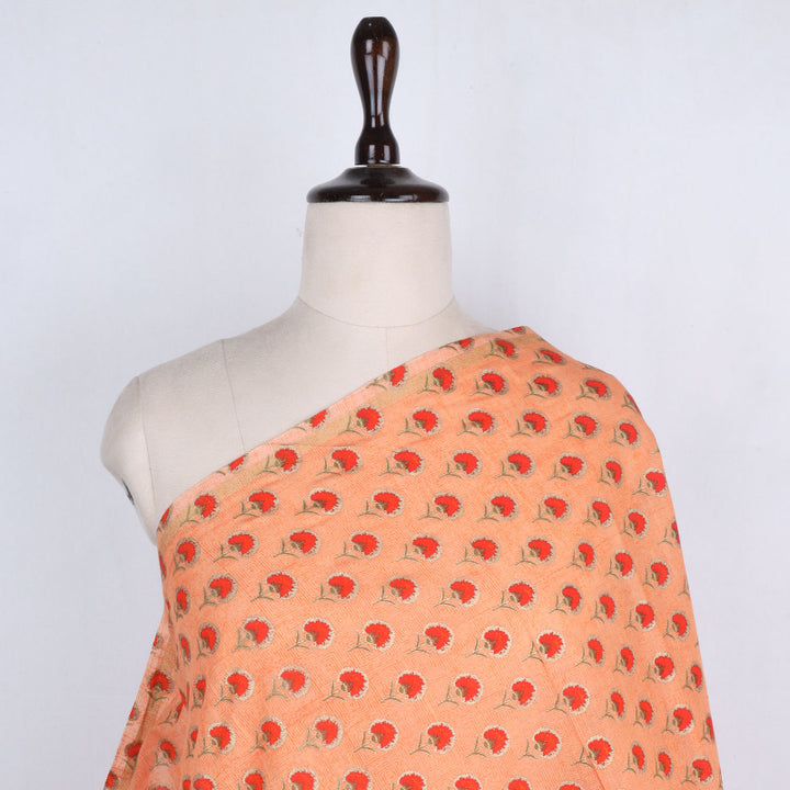 Peach Color Cotton Fabric With Printed Floral Pattern
