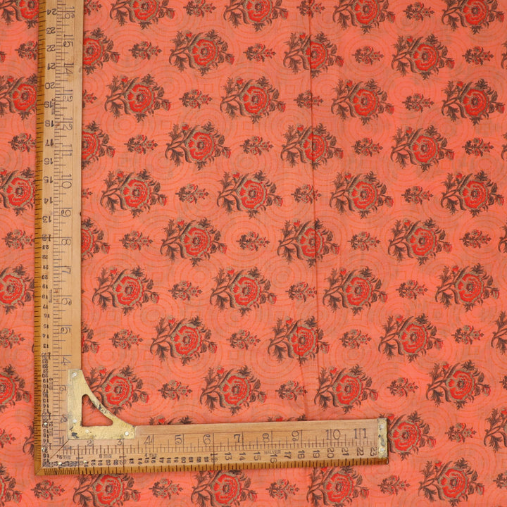 Harley Davidson Orange Color Cotton Fabric With Floral Printed Pattern