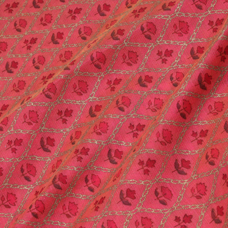 Rasberry Pink Color Cotton Fabric With Floral Printed Pattern