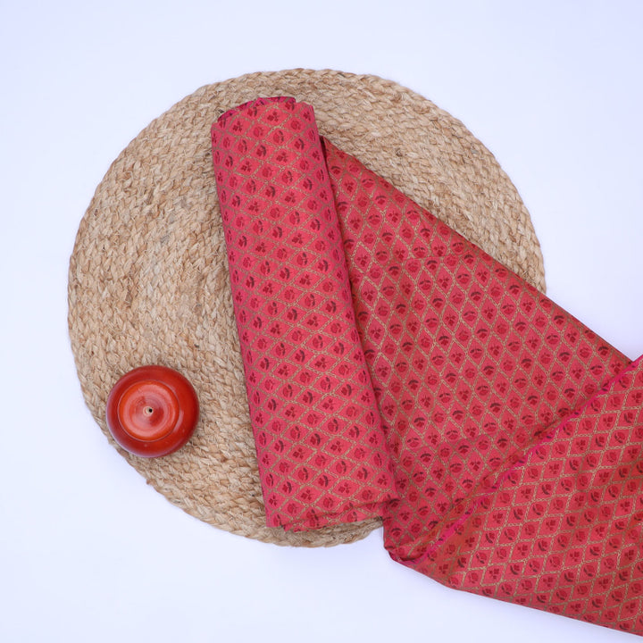 Rasberry Pink Color Cotton Fabric With Floral Printed Pattern