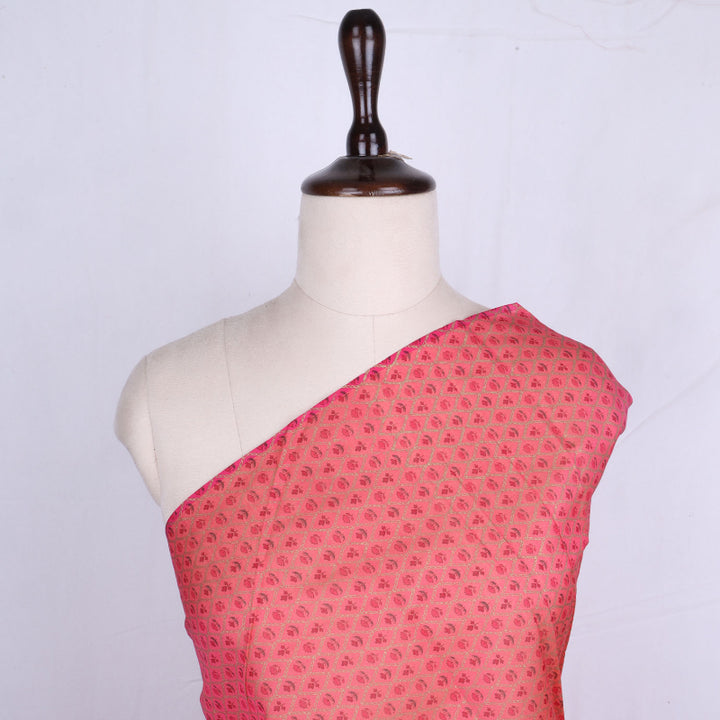 Rasberry Pink Color Cotton Fabric With Floral Printed Pattern