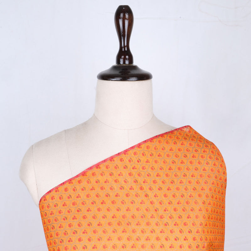 Tangerine Orange Color Cotton Fabric With Floral Printed Pattern