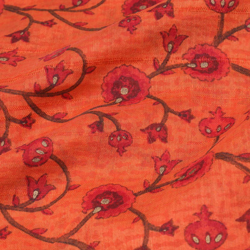 Harley Davidson Orange Color Cotton Fabric With Floral Printed Pattern