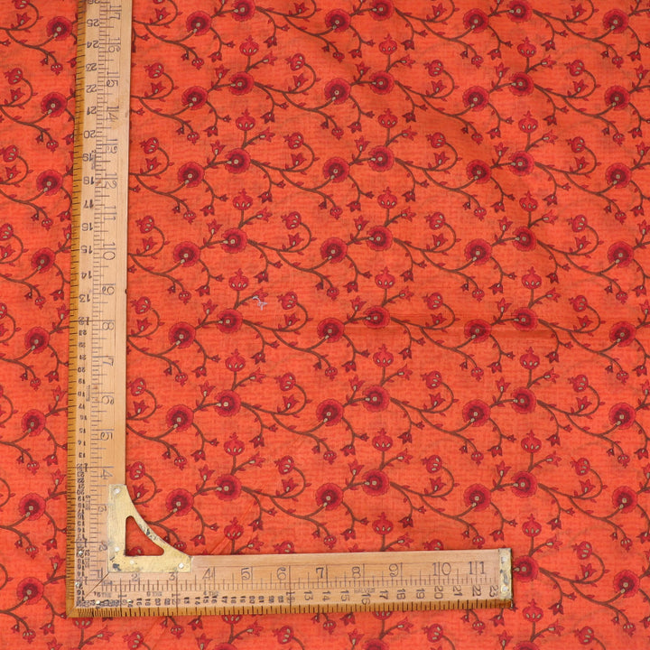 Harley Davidson Orange Color Cotton Fabric With Floral Printed Pattern