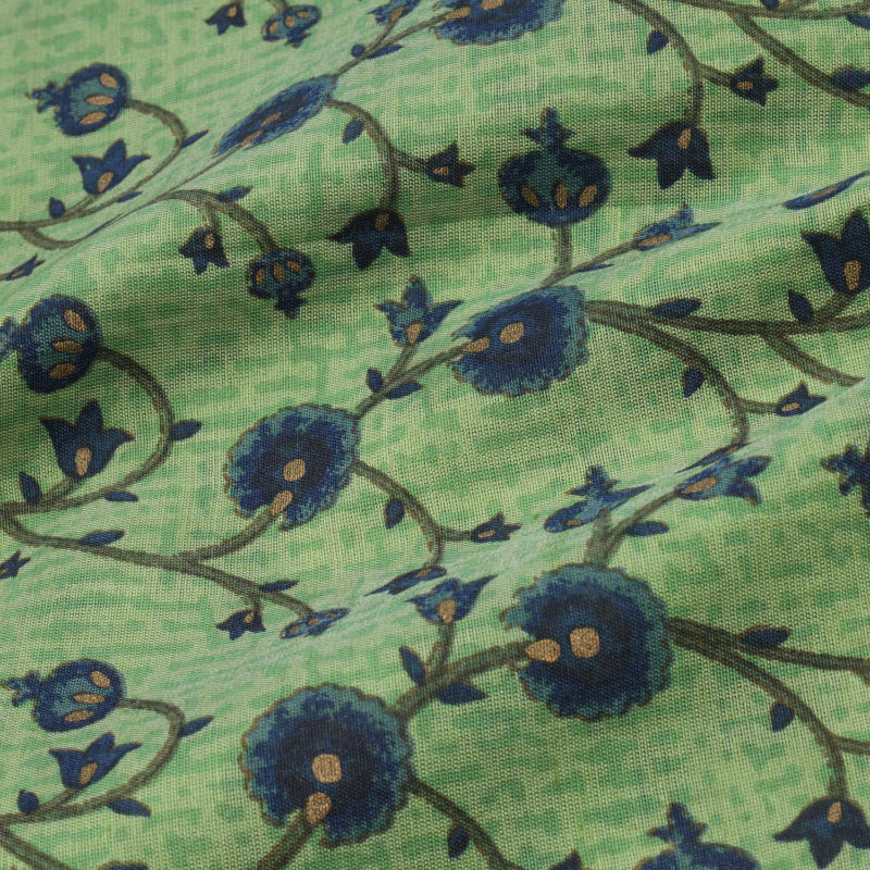 Light Green Color Cotton Fabric With Floral Printed Pattern