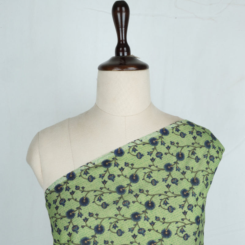 Light Green Color Cotton Fabric With Floral Printed Pattern