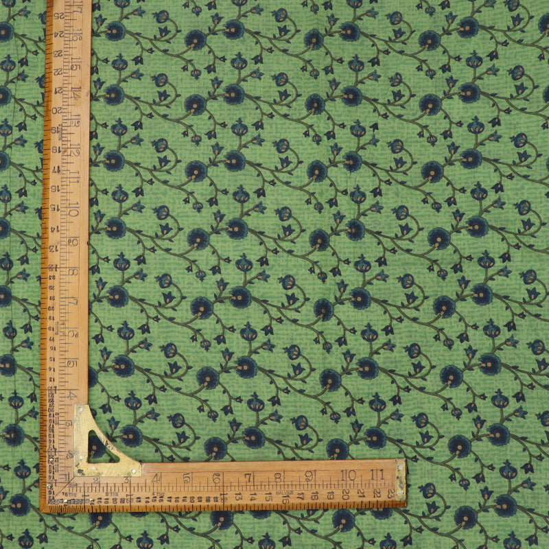 Light Green Color Cotton Fabric With Floral Printed Pattern