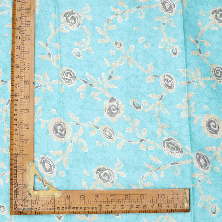 Arctic Blue Color Cotton Fabric With Floral Printed Pattern