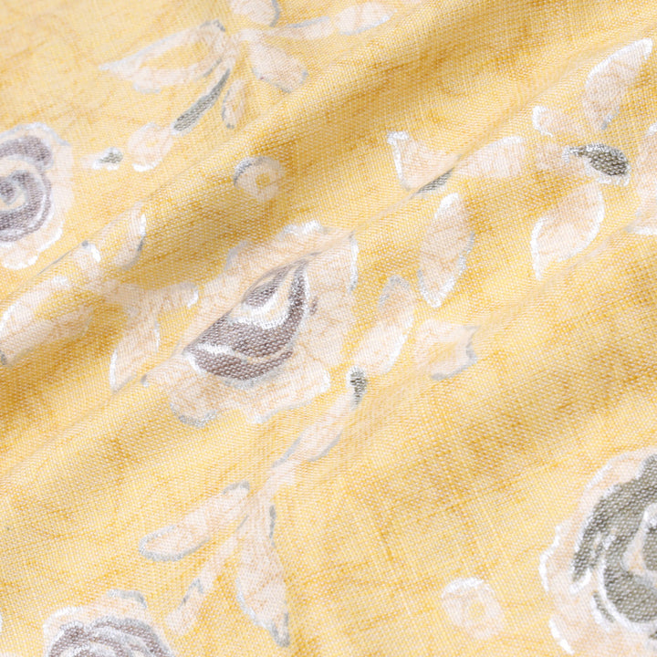 Banana Yellow Color Cotton Fabric With Floral Printed Pattern