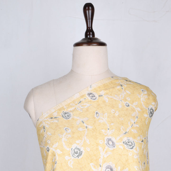 Banana Yellow Color Cotton Fabric With Floral Printed Pattern