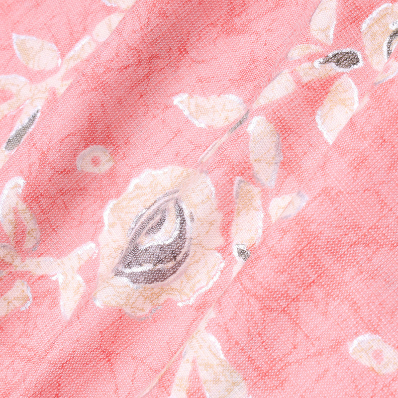 Worm Pink Color Cotton Fabric With Floral Printed Pattern