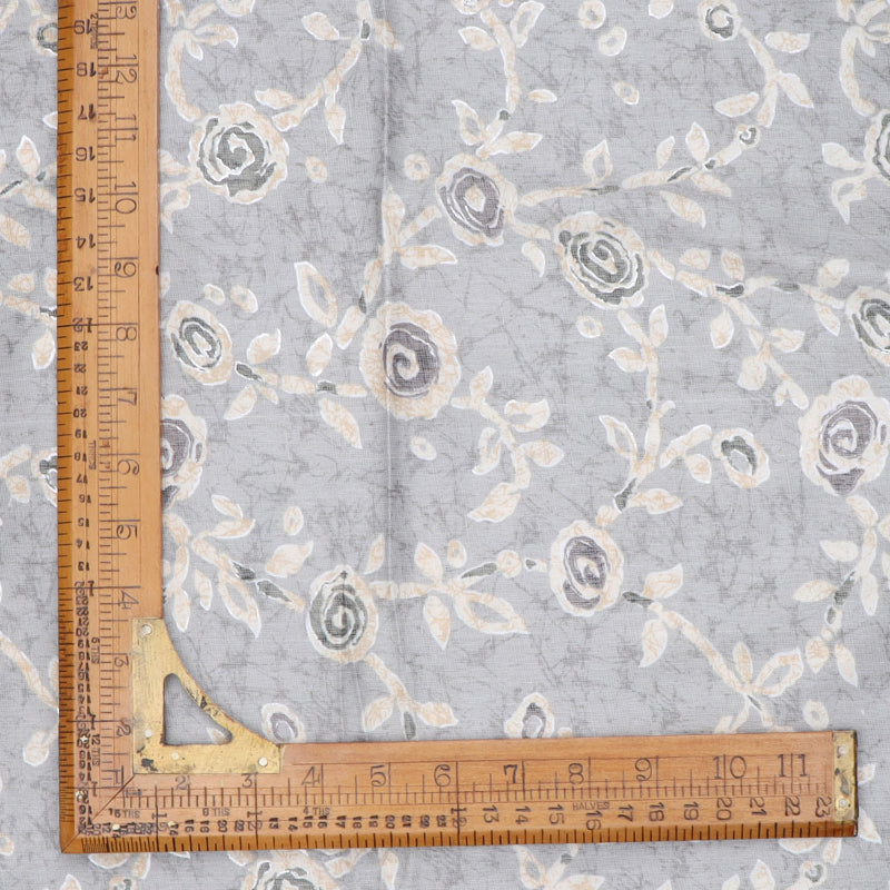 Rhino Grey Color Cotton Fabric With Floral Printed Pattern
