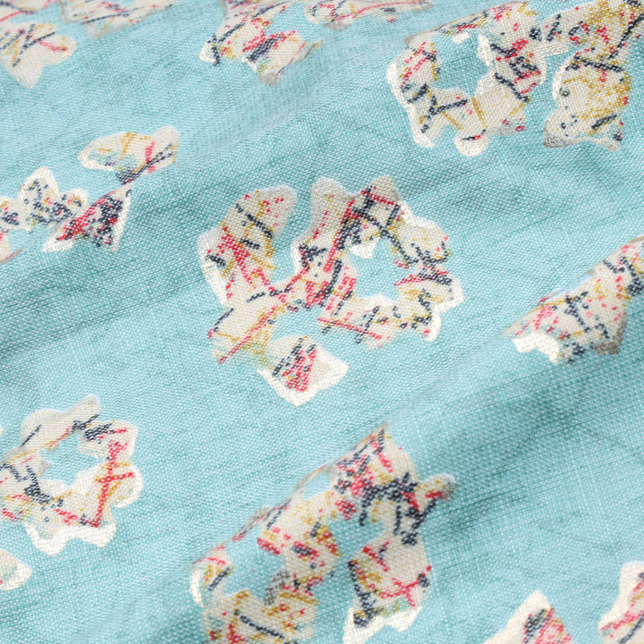 Sky Blue Color Cotton Fabric With Floral Printed Buttas