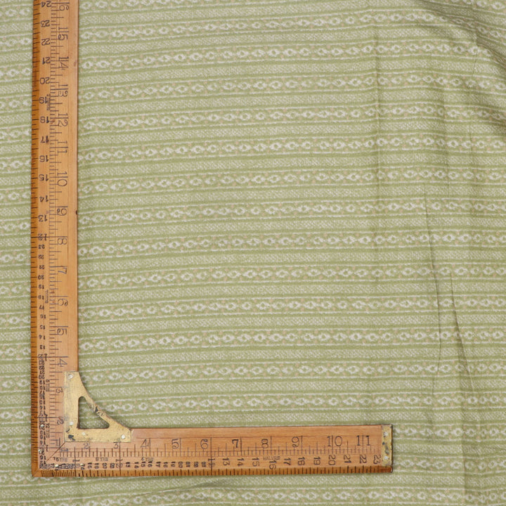 Sage Green Color Cotton Fabric With Printed Geoemetric Pattern