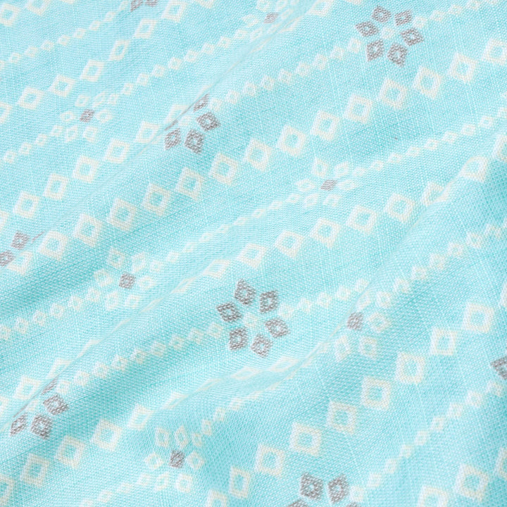 Arctic Blue Color Cotton Fabric With Floral Printed Geometric Pattern