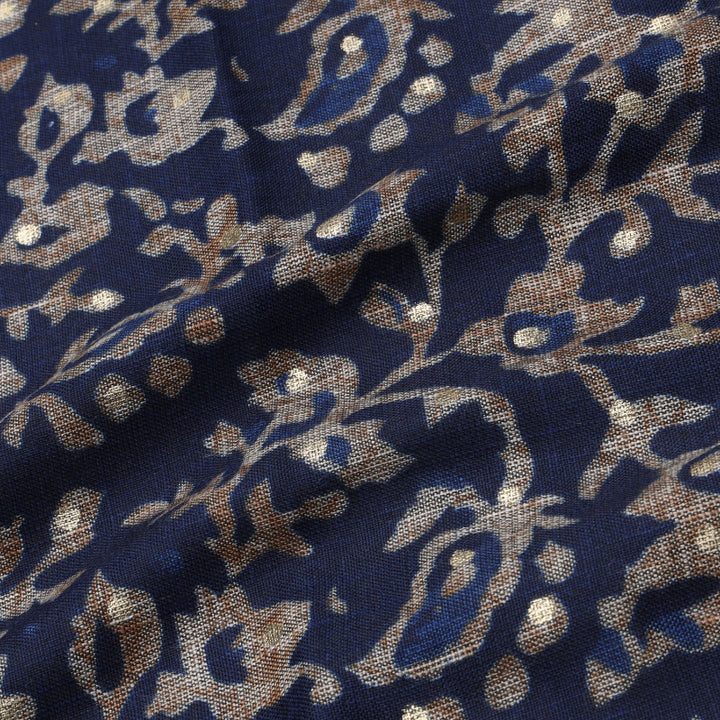 Space Blue Color Cotton Fabric With Floral Printed Pattern