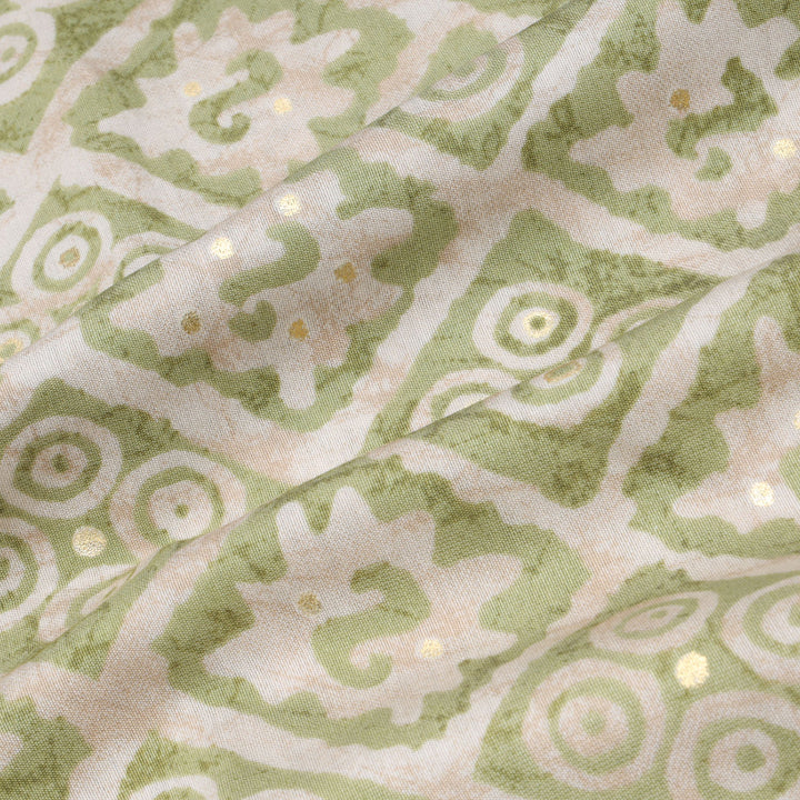 Pista Green Color Cotton Fabric With Floral Geometric Printed Pattern