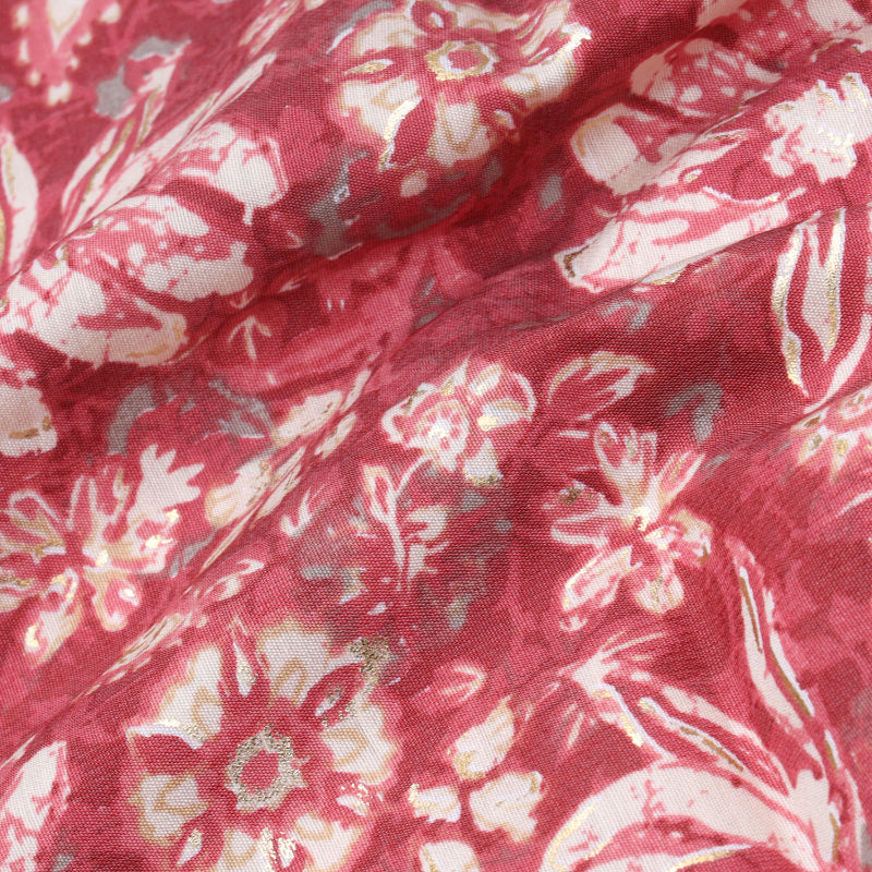 Indian Red Color Cotton Fabric With Floral Printed Pattern