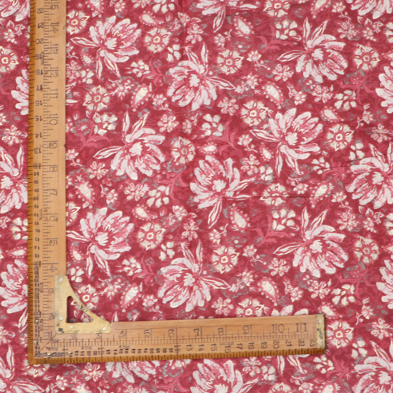 Indian Red Color Cotton Fabric With Floral Printed Pattern