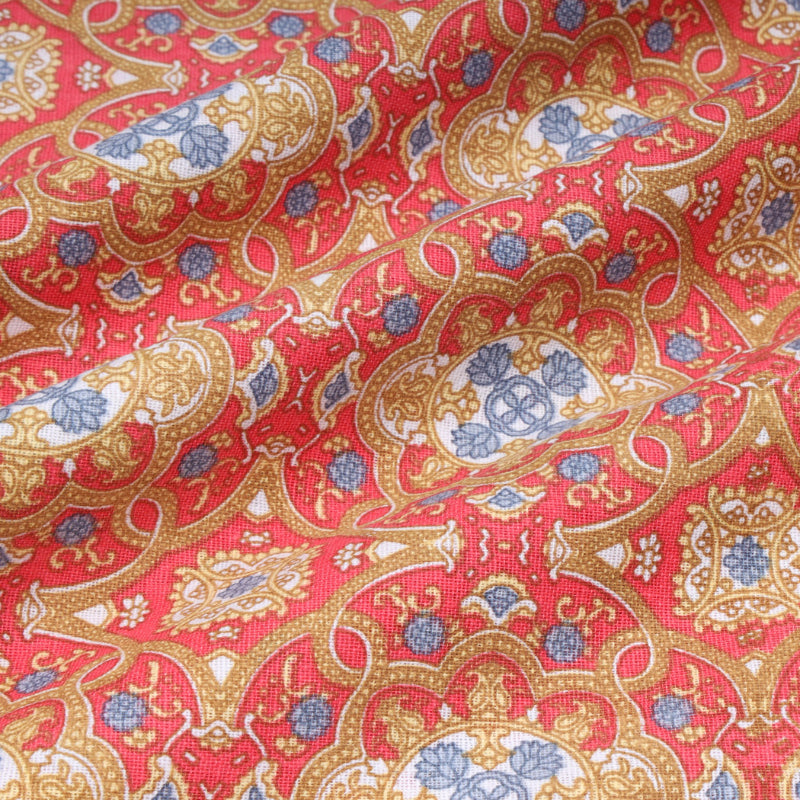 Red Colour Cotton Fabric With Floral Pattern