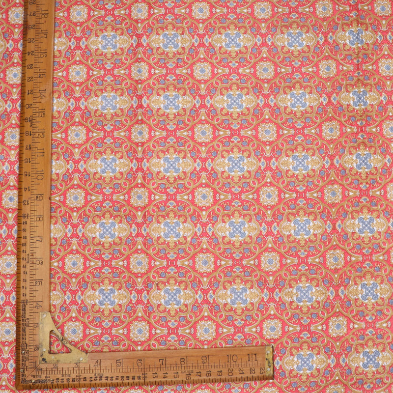 Red Colour Cotton Fabric With Floral Pattern