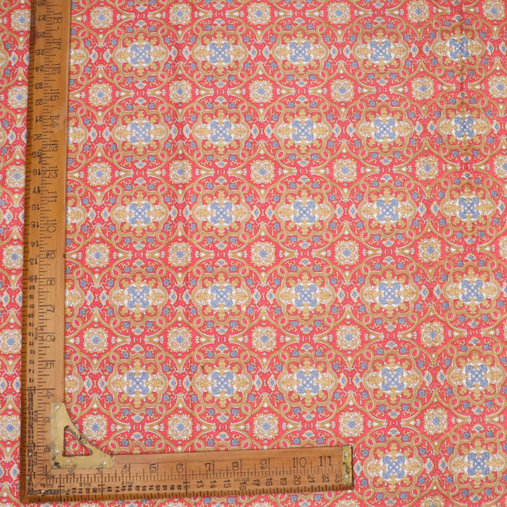 Red Colour Cotton Fabric With Floral Pattern