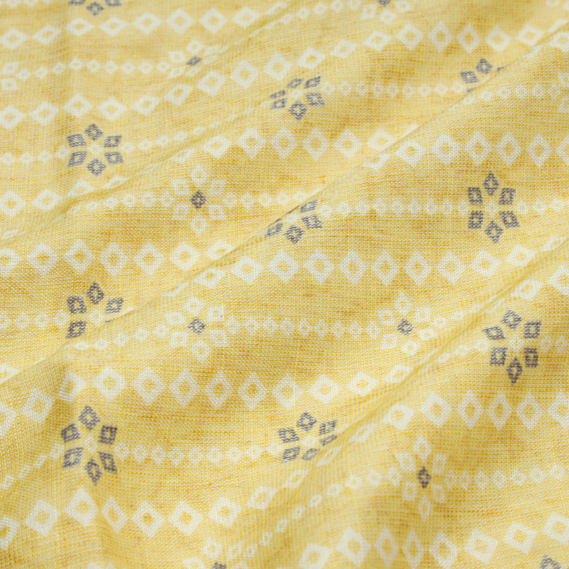 Laguna Yellow Colour Cotton Fabric With Floral Buttas And Bandhini Print