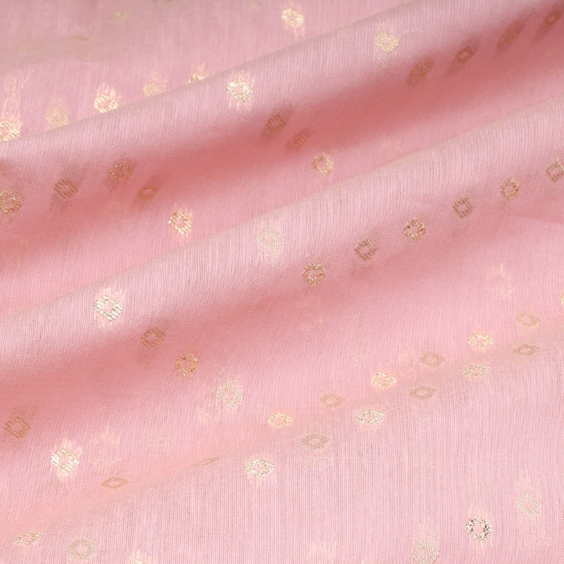 Baby Pink Colour Cotton Fabric With Zari Buttis