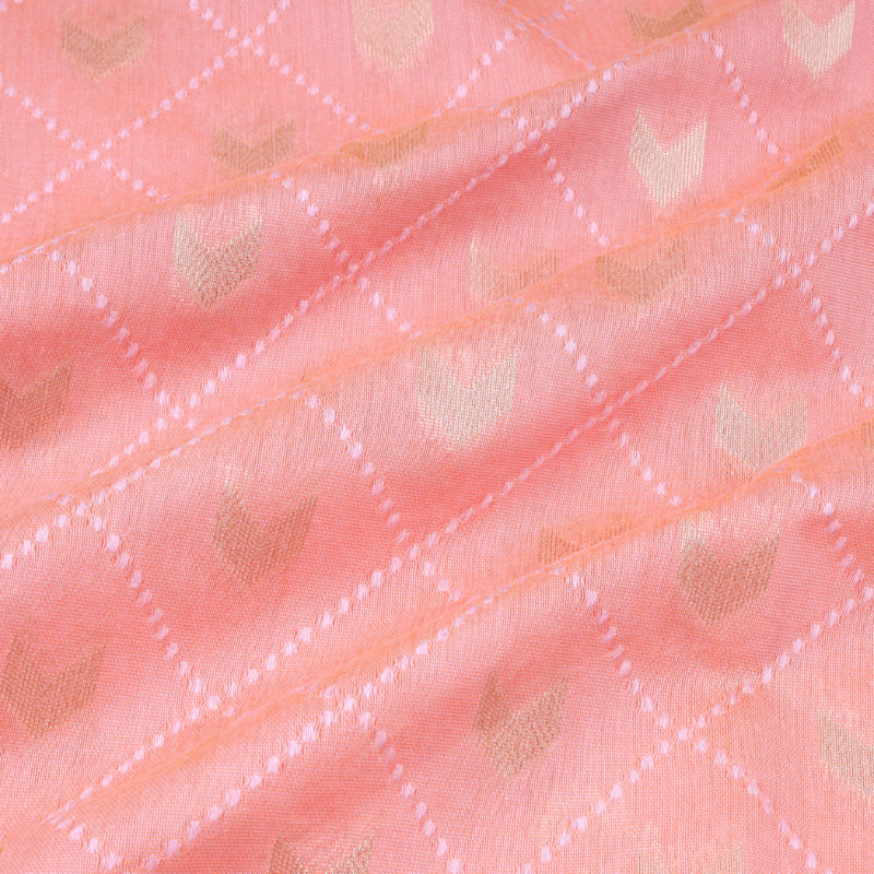 Baby Pink Colour Cotton Fabric With Stripes And Geometrical Buttas