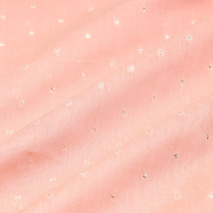 Pastel Peach Colour Cotton Fabric With Sequence Dots