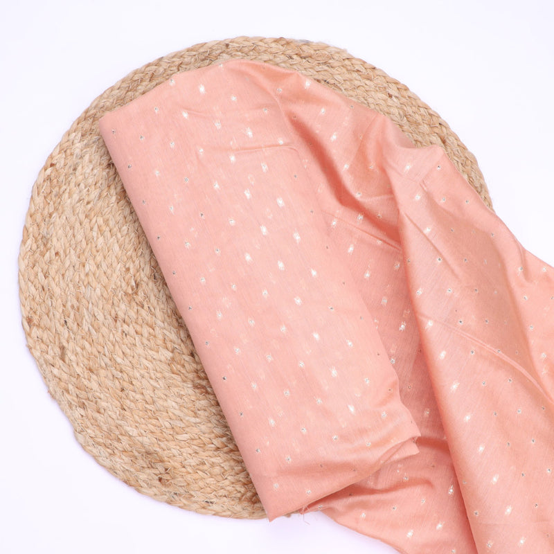 Pastel Peach Colour Cotton Fabric With Sequence Dots