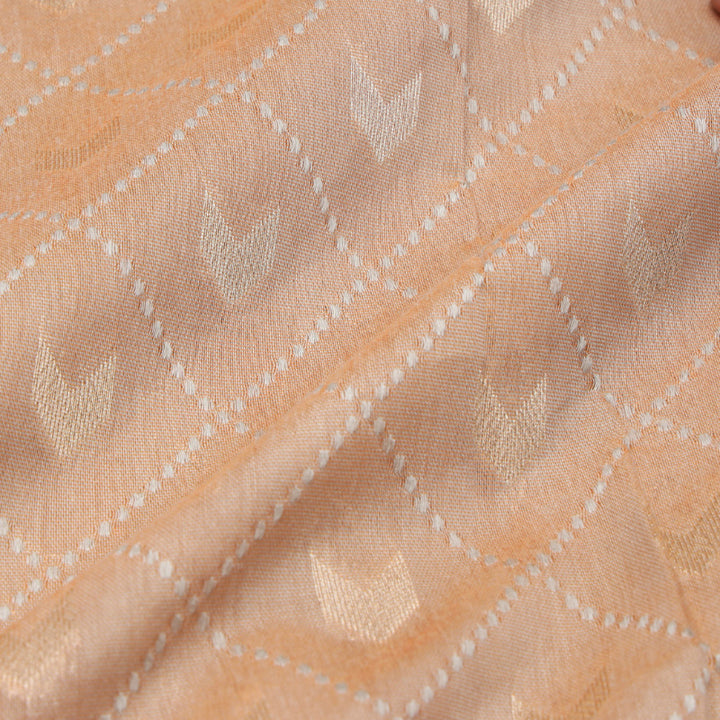 Pastel Orange Colour Cotton Fabric With Stripes And Geometrical Buttas