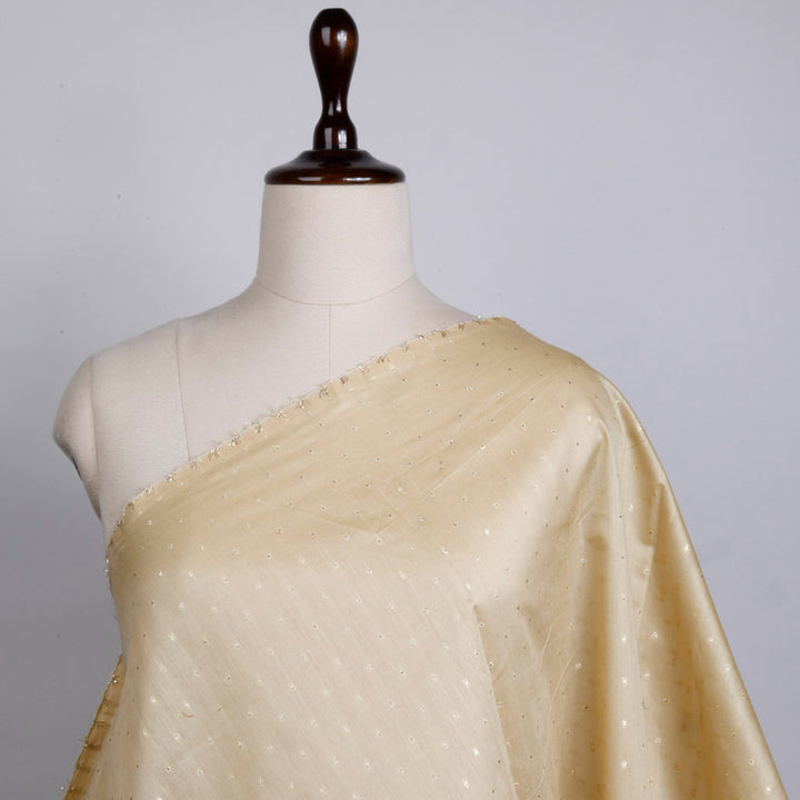 Golden Straw Cream Colour Cotton Fabric With Zari Buttis