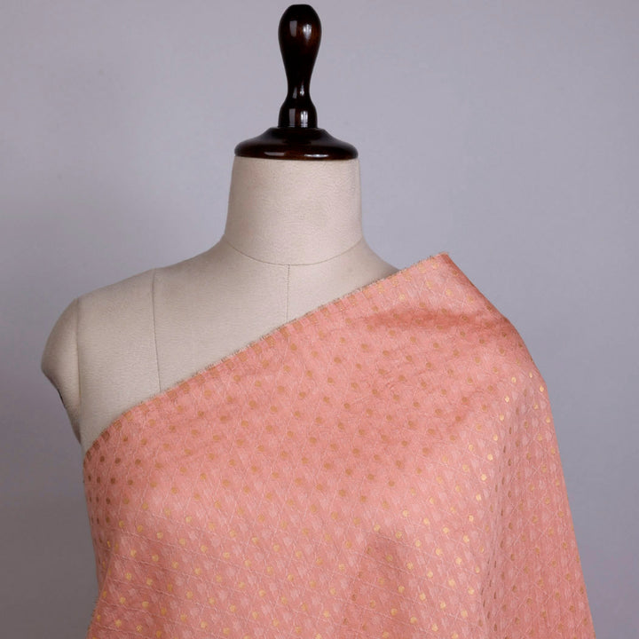 Peach Colour Cotton Fabric With Geometric Stripes And Round Buttas