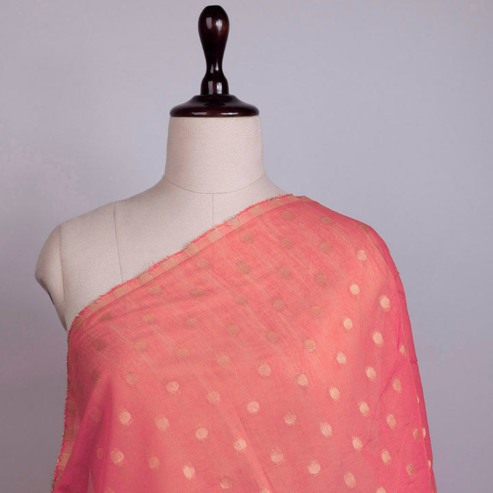 Punch Pink Colour Cotton Fabric With Round Zari Buttis