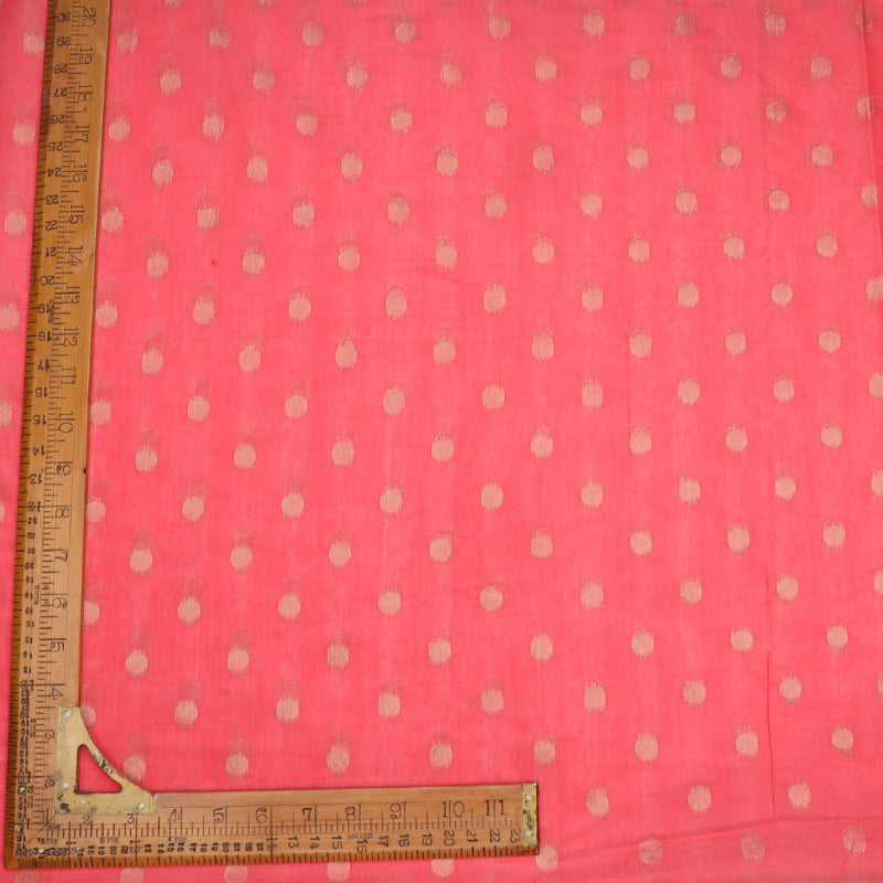 Punch Pink Colour Cotton Fabric With Round Zari Buttis