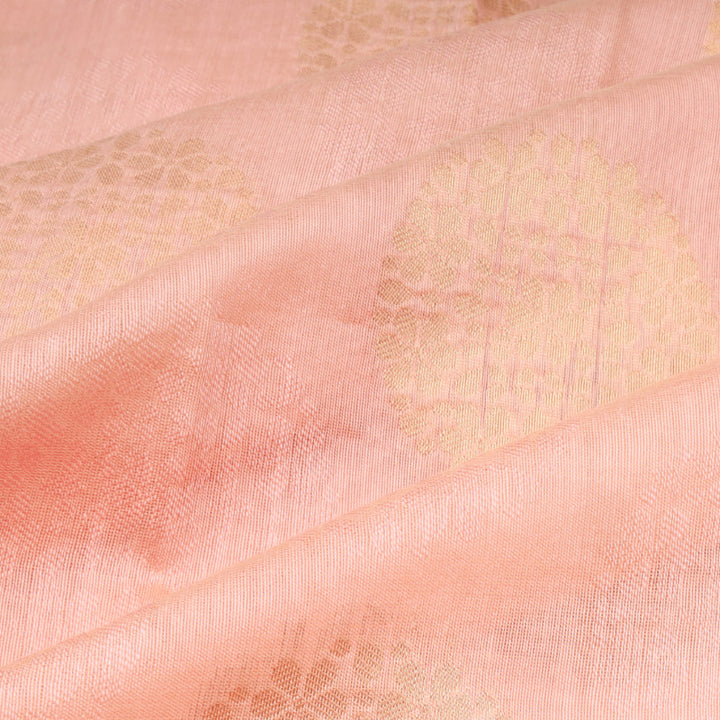 Pastel Peach Colour Cotton Fabric With Floral Buttas