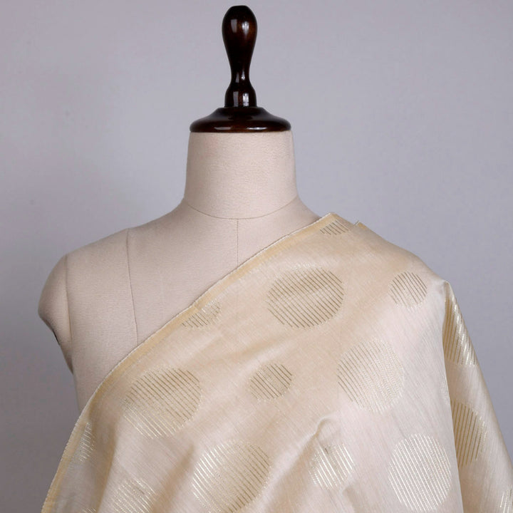 Beige Colour Cotton Fabric With Round Zari Buttas