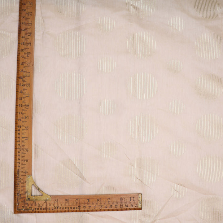 Beige Colour Cotton Fabric With Round Zari Buttas