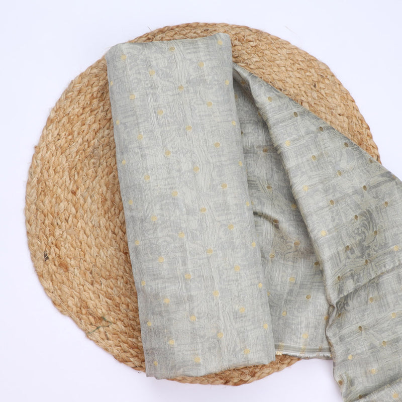 Rhino Grey Colour Cotton Fabric With Floral Patterned Weave Fabric With Zari Buttis