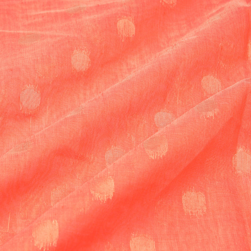Tomato Orange Colour Cotton Fabric With Small Zari Butiis