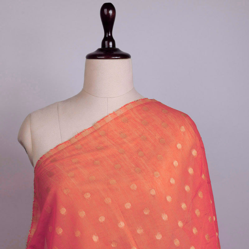 Tomato Orange Colour Cotton Fabric With Small Zari Butiis