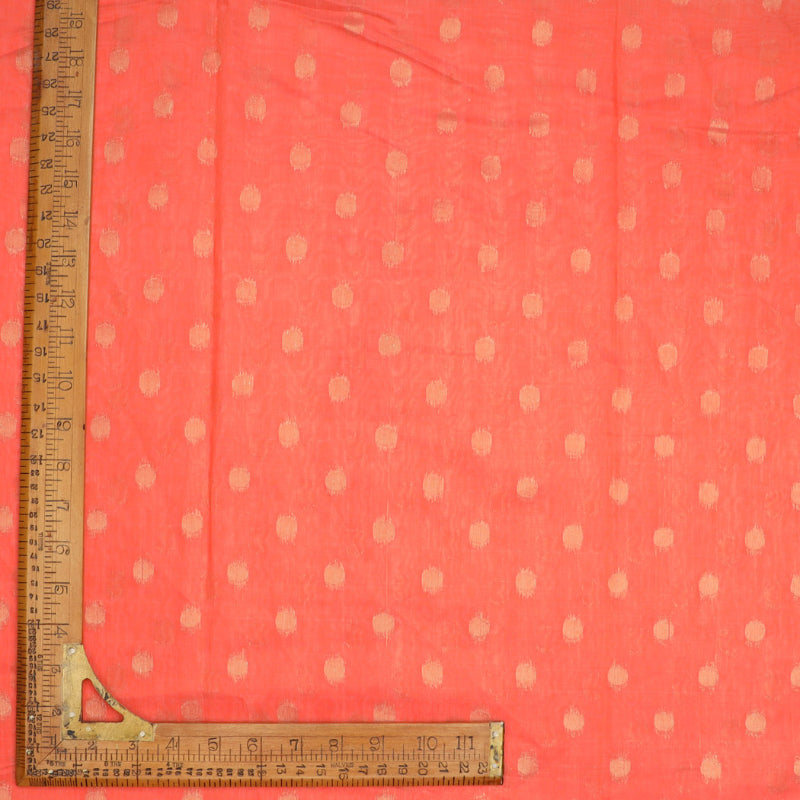 Tomato Orange Colour Cotton Fabric With Small Zari Butiis