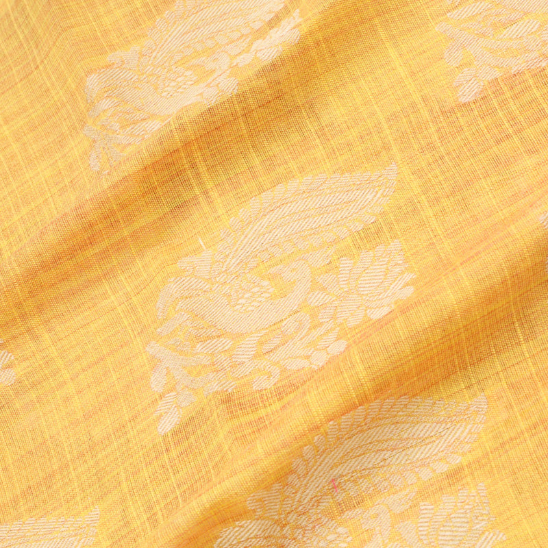 Dandelion Yellow Color Cotton Fabric With Printed Floral Buttas