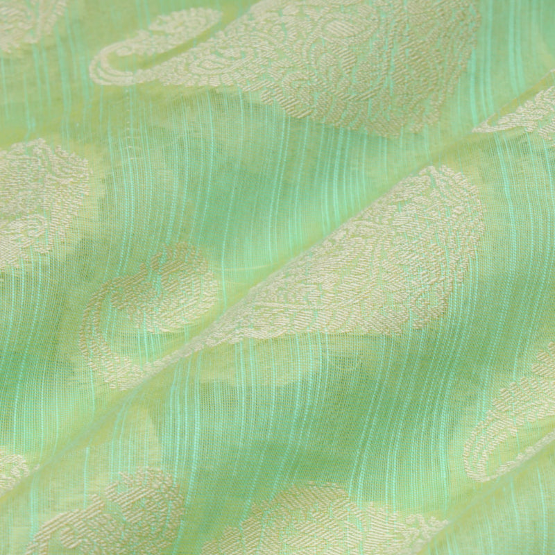 Light Green Colour Cotton Fabric With Paisley Buttis