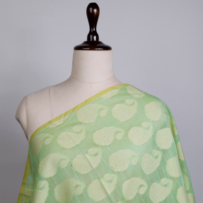 Light Green Colour Cotton Fabric With Paisley Buttis